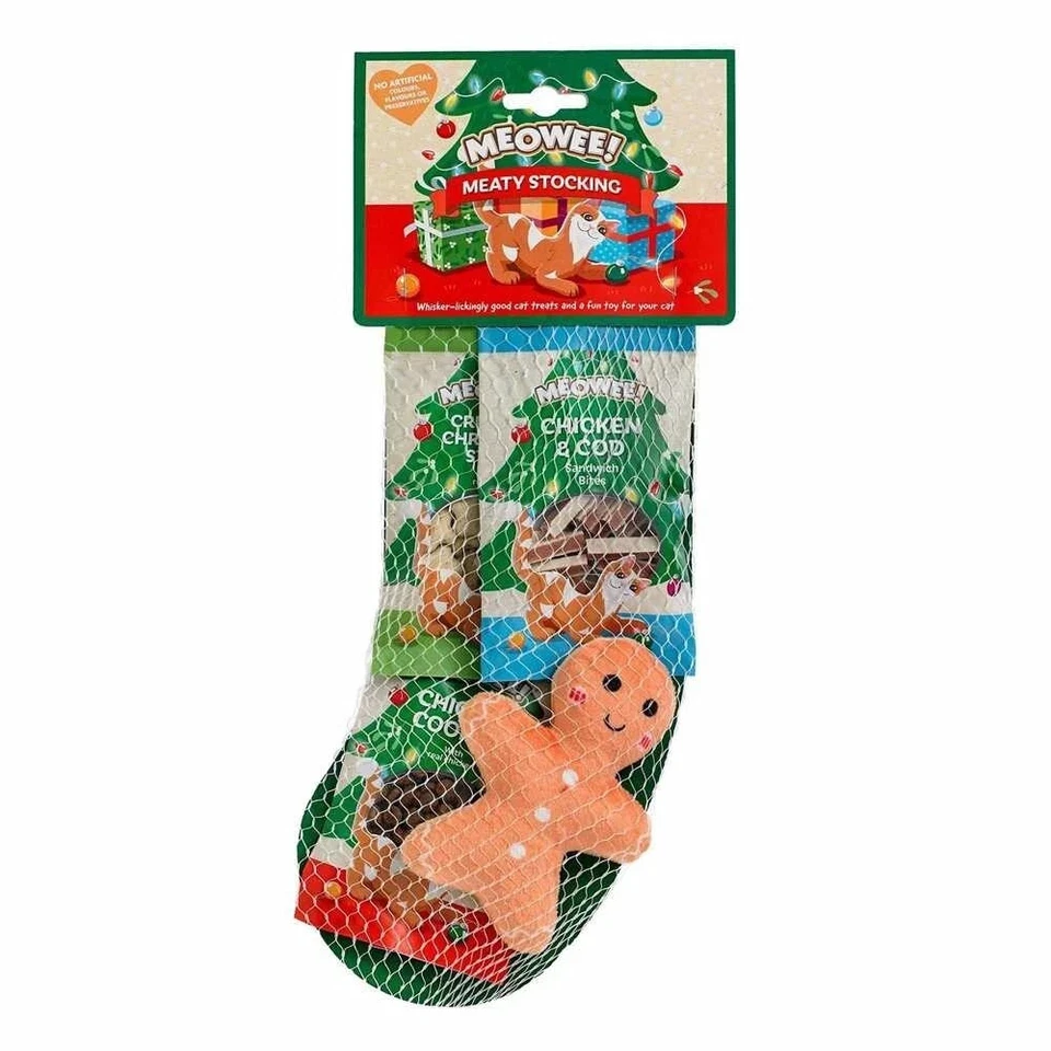 Meowee! Meaty Cat Christmas Stocking – Natural Chicken Treats & Toy Gift Set 90g - Image 1 of 1