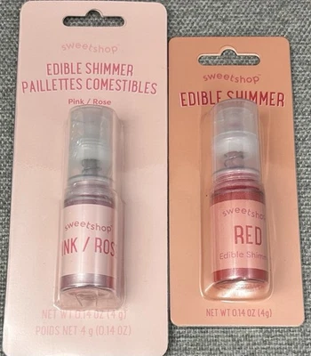 Sweetshop Edible Shimmer 2 bottles .14/4 g each Red Pink/Rose Cookie Decorating - Image 1 of 4