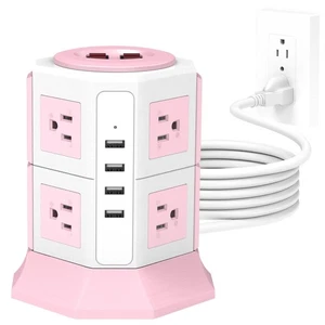 Rosa Tower Steckdosenleiste mit Überspannungsschutz | 8 Steckdosen + 4 USB Ports | 1... - Bild 1 von 7