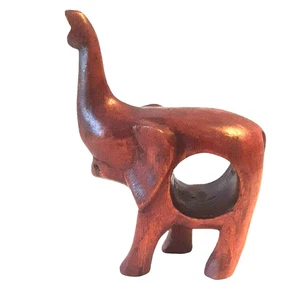 Anillo de servilleta elefante de madera tallado a mano baúl buena suerte madera - Imagen 1 de 10