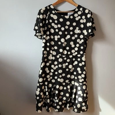 Nicole Miller Polka Dot Chiffon Ruffle Hem Dress, Black/white Dots, Size 10 - Image 1 of 4