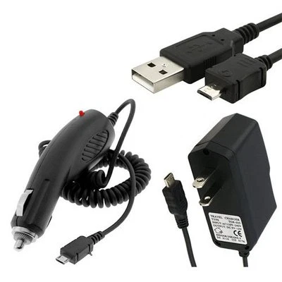 Micro USB Car Charger + Wall Home AC Travel Charger + USB Cable for Cell Phones - Image 1 of 4