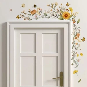 Floral Wall Stickers Door Decals Home Decor PVC Flower Butterfly for Bedroom - Picture 1 of 6