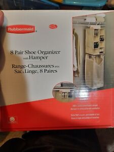 NEW IN BOX RUBBERMAID 8 PAIR SHOE ORGANIZER WITH HAMPER BREATHABLE CANVAS