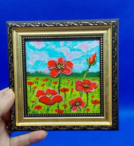 Red poppies. OOAK Original Acrylic Mini Painting COMBINED SHIPPING IS AVAILABLE