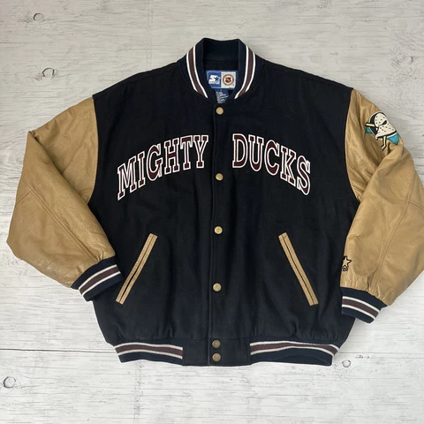 VTG Anaheim Mighty Ducks Wool & Leather Letterman Varsity Starter Jacket Large Cover