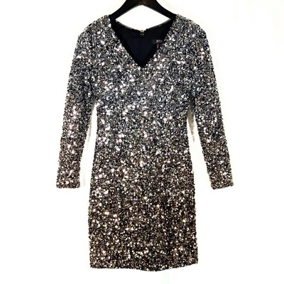 Aidan Mattox Size 0 Sequin Mini Dress Gold Silver Cocktail New Years Holiday NYE - Imagem 1 de 4