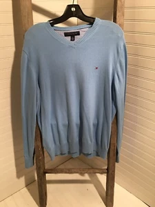 Tommy Hilfiger Mens Sweater size M Light Blue long sleeve 100% cotton 164 - Picture 1 of 12