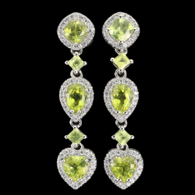 925 Sterling Silver Earrings Heart Peridot 7x5mm Natural Gemstone Jewelry - Image 1 of 4