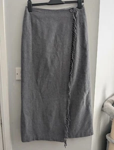 M&S pure new wool scarf wrap midi skirt tassels preppy formal Uk Size 12-14 - Picture 1 of 14
