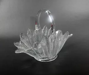 💥 LE SMITH Crystal Handled Basket Pattern 177-1 Feather/Herringbone Clear 1940s - Bild 1 von 3