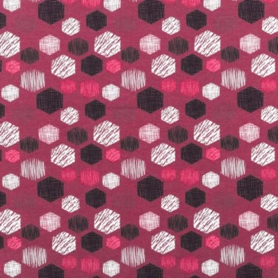 Jerseystoff Baumwolle Stoff Druck HEXAGON BOTTLE weiß schwarz rot Muster - Bild 1 von 4