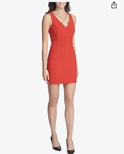 Guess Damen Etui-Kleid rot Größe 10 gekreuzte Kette figurbetont neu mit Etikett $ 118 - Bild 1 von 10