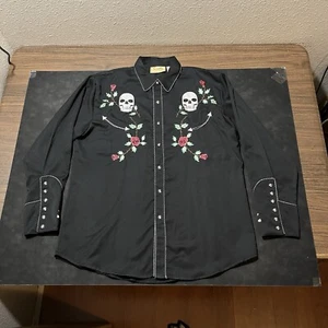 Scully Western Long Sleeve Shirt Sugar Skulls Floral Pearl Snap Day Of The Dead - Picture 1 of 16