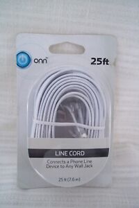 Onn Phone Line Cord 25ft - NEW  Connects Phone Line to Any Wall Jack (White)