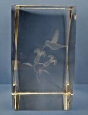 Hummingbird-Flower Crystal Glass 3D Laser Etched Hologram Statue Paperweight