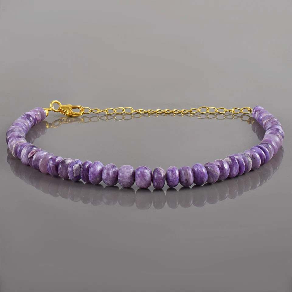 Pulsera de plata 925 con cadena de cuentas rondelle charoita púrpura natural para mujer joyería Foto 1 de 4