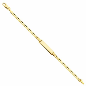14k Real Solid Yellow Gold Curb Link Baby ID Bracelet Esclava Oro Solido Bebe 6" - Picture 1 of 3