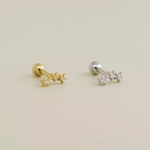 Piercing pendiente hélice perno cartílago circonita cúbica oro macizo 14K REAL calibre 18 - Imagen 1 de 13
