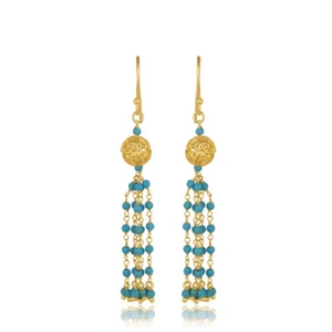 Beaded Turquoise Gemstone Wedding Design chandelier 925 Silver Earrings - Picture 1 of 5