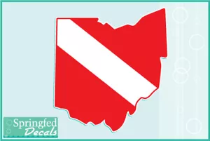 OHIO Shaped DIVE Flag Vinyl Decal Car Truck Sticker SCUBA Diving Decal - Picture 1 of 1
