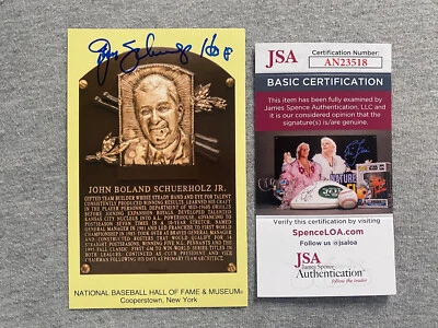 JOHN SCHUERHOLZ AUTOGRAPH HALL OF FAME PLAQUE POSTCARD BRAVES- JSA AN23518 - Image 1 of 2