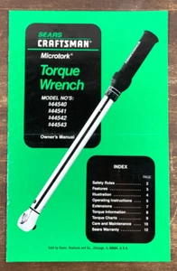 Sears Craftsman Microtork Torque Wrench Owner Manual 944540 944541 944542 944543 - Picture 1 of 3