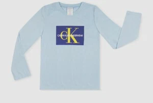 NEW $75 Calvin Klein Boys Kids Blue Logo Long-Sleeve Pajama Sleep T-Shirt Size M - Picture 1 of 1