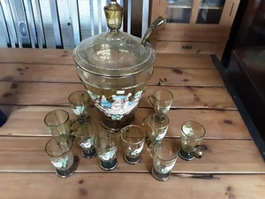  Antik Bowleservice 12 Tlg. Bowle-Set mit malerei Gläser Böhmen ? - Bild 1 von 7