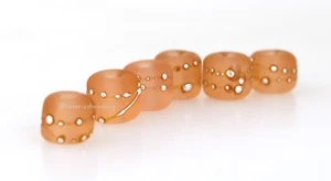 PEACH MATTE Tiny Tubes Fine Silver Dots Lampwork Glass Beads Handmade - 6 mm - Picture 1 of 2