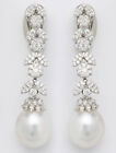Elegant Pair Of Pearl & Lab-Created Diamond Floral Dangle Earrings In 935 Silver