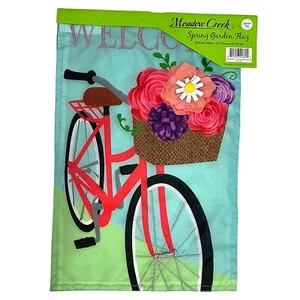 Meadow Creek Spring Garden Yard Flag Outdoor Living Bicycle Floral 12.5 x 18 - Picture 1 of 8