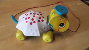 Vintage Fisher Price Pull Toy Turtle 496 Tiny Tim. Wooden Wheels. - Picture 1 of 7