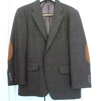 Blazer masculino de lã lacrosse marrom tweed 40S remendos de cotovelo ombros ventilados - Imagem 1 de 3