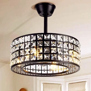 18" Industrial Ceiling Fan Light 3 Speeds Farmhouse Crystal Chandelier w/Remote - Picture 1 of 12