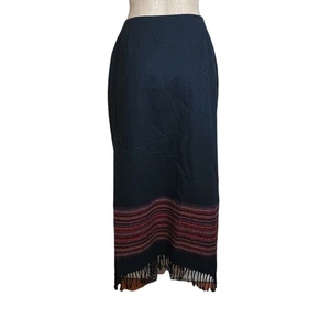 Vtg Worthington Midi Skirt 16 Wool Western Fringe Bohemian Southwestern Festival - Picture 1 of 9