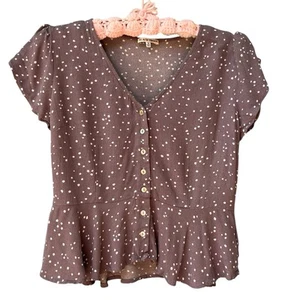 Coquette Sz S-M Polka Dot Peplum Crop Top Blouse Romantic Button Up Dainty Twee - Picture 1 of 14