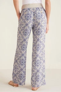 Soft Surroundings Aliso Linen Pants Women’s Size 3X Blue Tile Print Wide Leg NEW - Picture 1 of 7