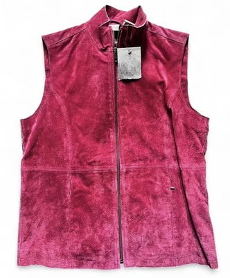 Ruff Hewn NWT Women Vest Leather Sueded Full Zip Sleeveless Pockets Red L - Image 1 of 4