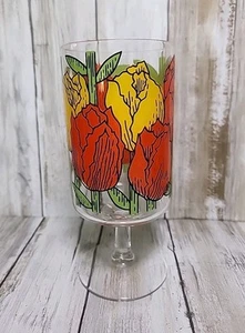 VTG Cera Red Yellow & Orange Tulip Flower Patterned Footed Cocktail Glass MCM - Picture 1 of 10