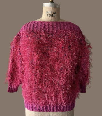 Vintage Hand Knit Vibrant Pink Shag Sweater Size Medium - Image 1 of 4