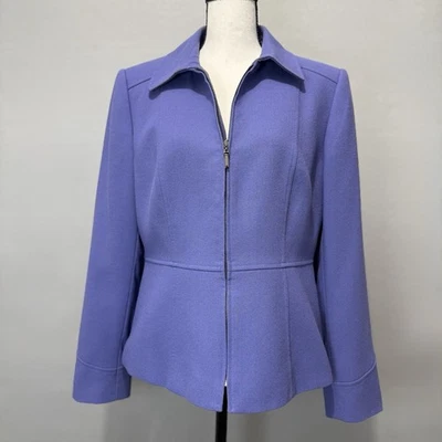 Tahari Arthur S Levine Womens Jacket 8P Purple Front Zip Lined Collared Blazer - Image 1 of 4
