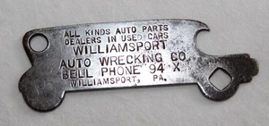 RARE 1911 Touring Car Advertising Can Opener WILLIAMSPORT PA AUTO WRECKERS - Picture 1 of 12