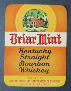 Antique BRIAR MINT Kentucky Straight Bourbon Whiskey Label - Picture 1 of 1