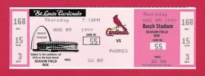 Boleto Mark MCGWIRE 500 jonrones temporada completa sin usar Cardenales de San Luis - EXCELENTE Foto 1 de 2