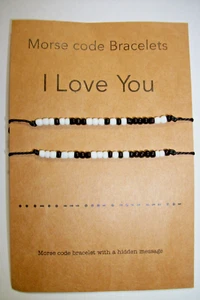 2 Morse Code Bracelets With Hidden Message I LOVE YOU Couples bracelets~ NEW - Picture 1 of 5