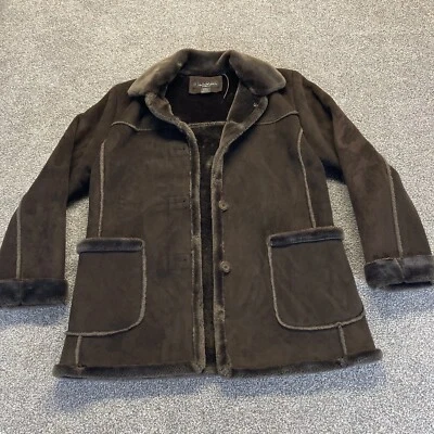 1 Chaqueta Madison para mujer pequeña marrón imitación piel imitación gamuza cuello abotonado Foto 1 de 4