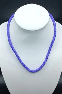 Collana di perline vintage viola conchiglia puka con chiusura a botte surfista unisex 17" - Foto 1 di 6