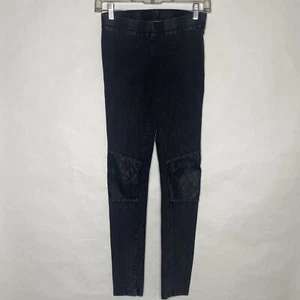 H&M Jeggings Girls 12-13 Black Denim Quilted Faux Leather Knee Stretch - Picture 1 of 11