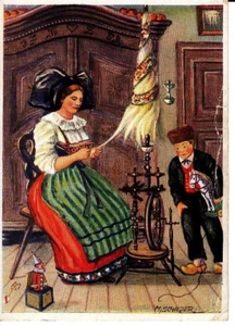 Folklore Alsacien Interieur Paysan Marquette M. Schilder Postkarte - Bild 1 von 2